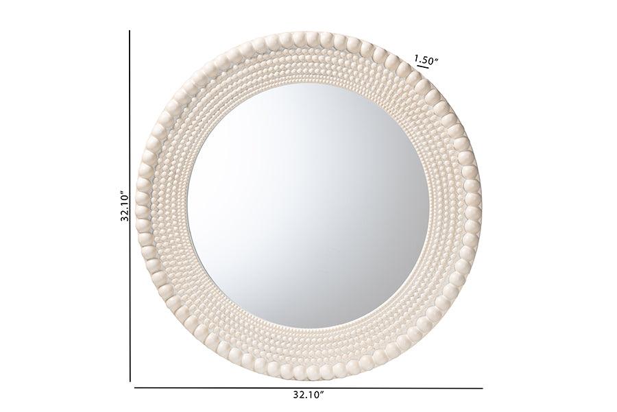 Baxton Studio Grazia Modern Round Beaded-framed Accent Mirror in Pearl White FredCo