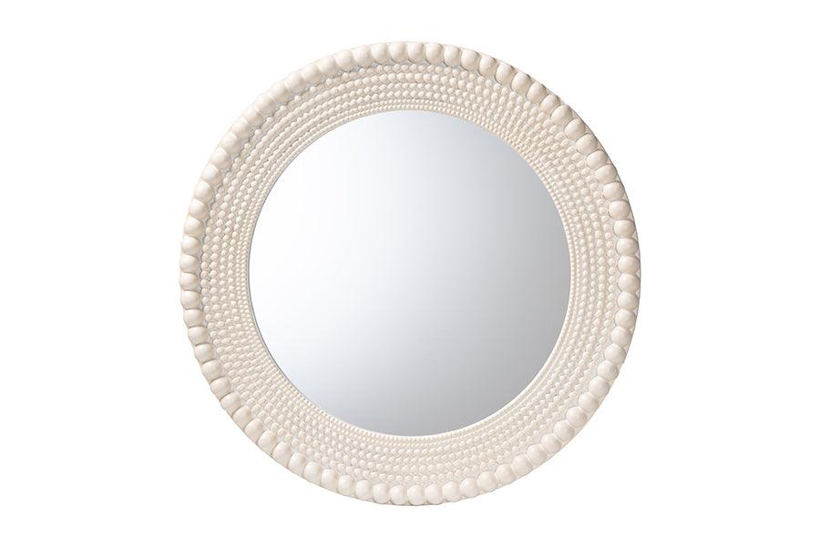 Baxton Studio Grazia Modern Round Beaded-framed Accent Mirror in Pearl White FredCo