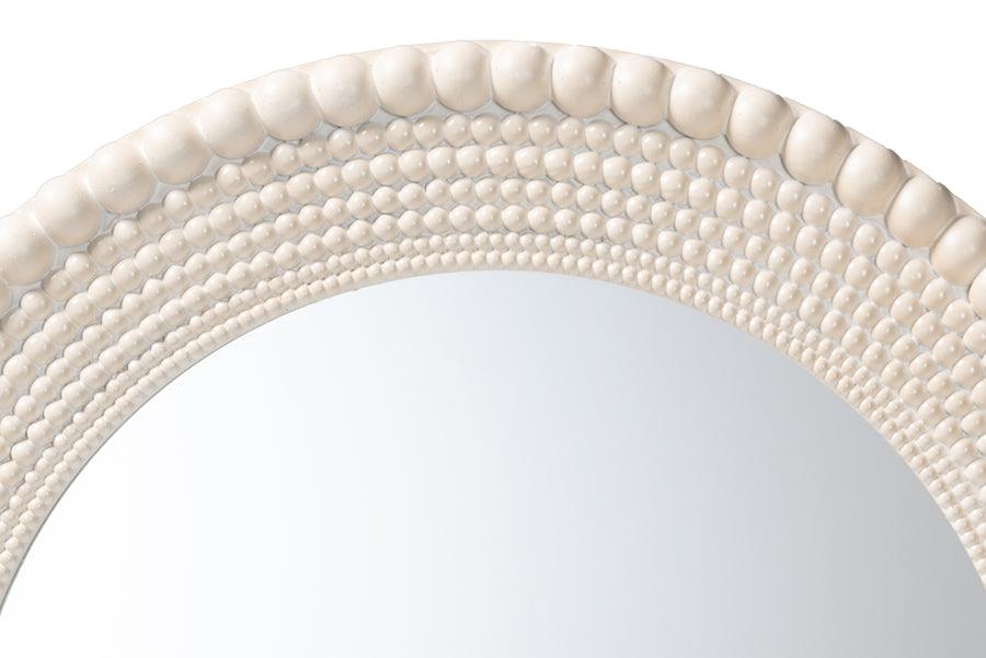 Baxton Studio Grazia Modern Round Beaded-framed Accent Mirror in Pearl White FredCo