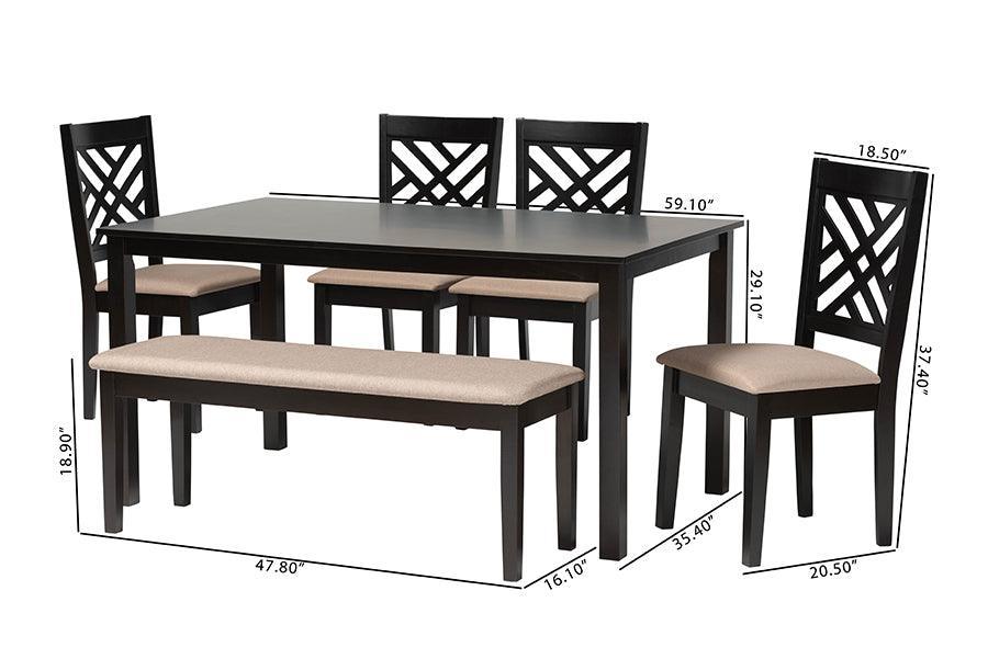 Baxton Studio Gustavo Modern Sand Fabric and Walnut Brown Finished Wood 6-Piece Dining Set FredCo
