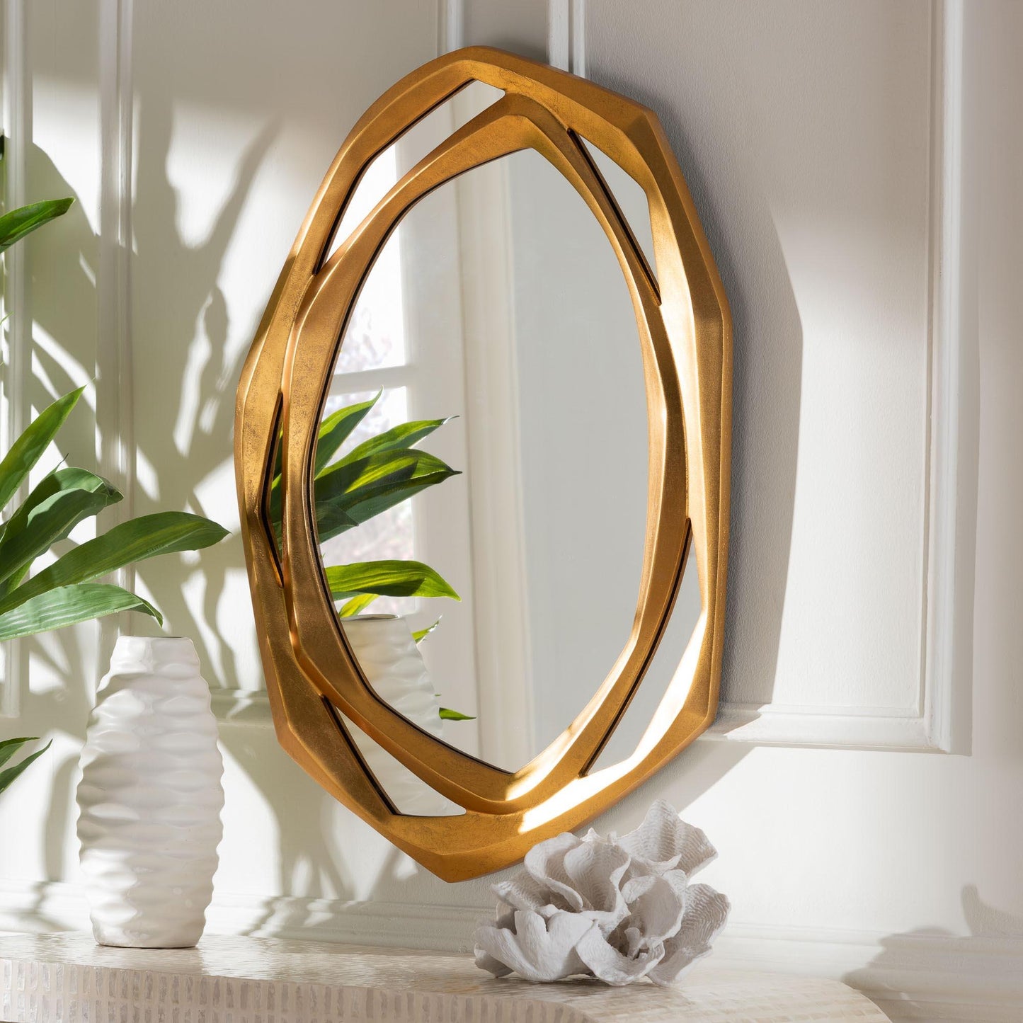 Baxton Studio Halen Antique Goldleaf Accent Wall Mirror FredCo