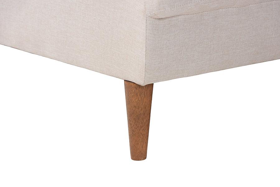 Baxton Studio Harleson Mid-Century Modern Beige Fabric and Walnut Brown Wood Right Facing Sectional Sofa FredCo