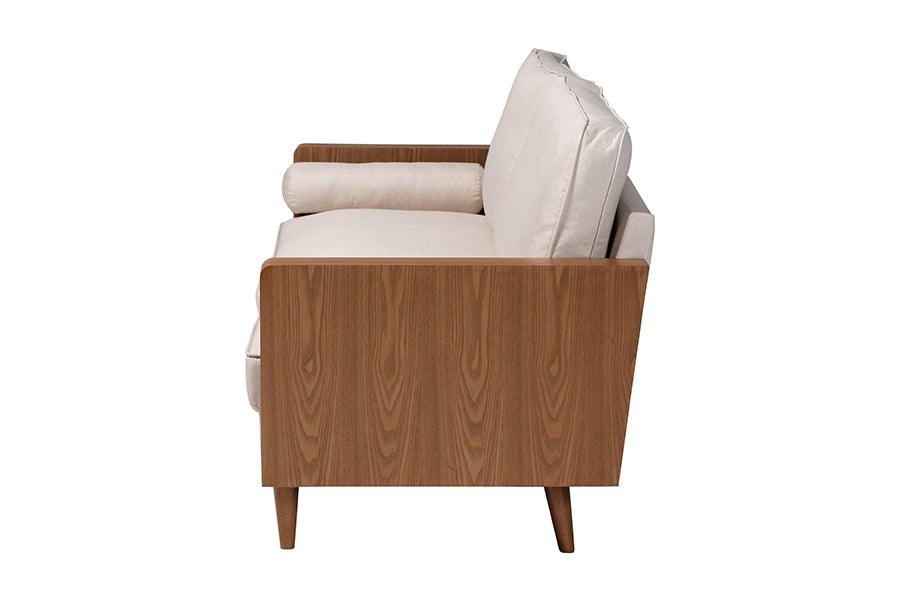 Baxton Studio Harleson Mid-Century Modern Beige Fabric and Walnut Brown Wood Sofa FredCo