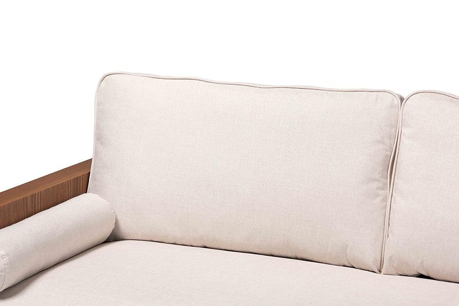 Baxton Studio Harleson Mid-Century Modern Beige Fabric and Walnut Brown Wood Sofa FredCo