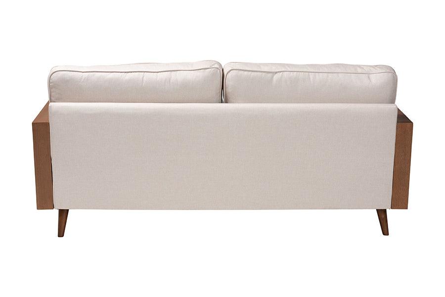 Baxton Studio Harleson Mid-Century Modern Beige Fabric and Walnut Brown Wood Sofa FredCo