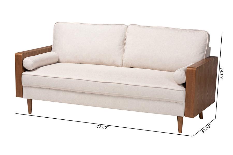 Baxton Studio Harleson Mid-Century Modern Beige Fabric and Walnut Brown Wood Sofa FredCo