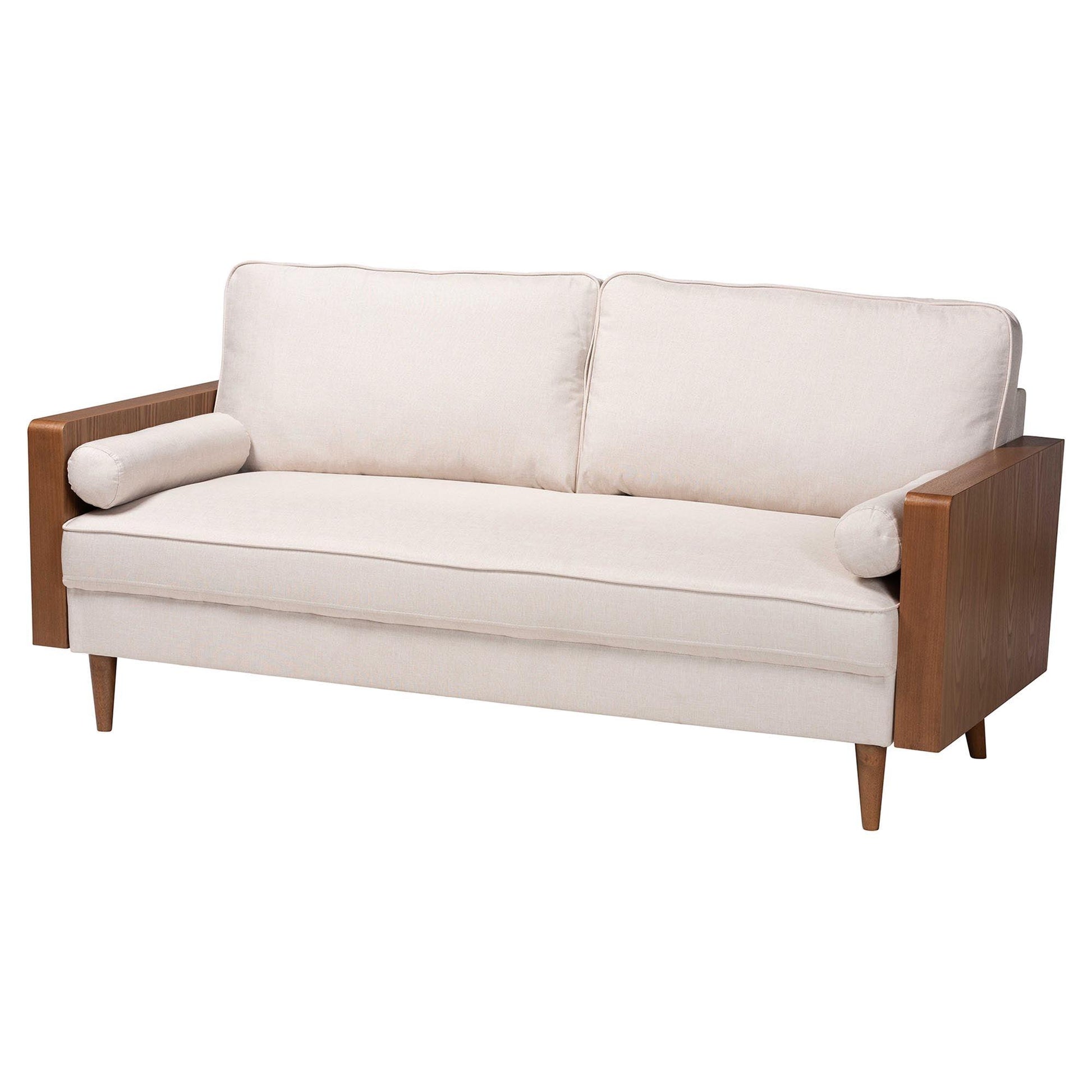 Baxton Studio Harleson Mid-Century Modern Beige Fabric and Walnut Brown Wood Sofa FredCo