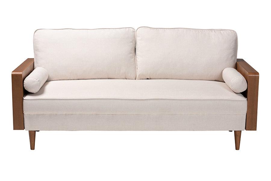 Baxton Studio Harleson Mid-Century Modern Beige Fabric and Walnut Brown Wood Sofa FredCo