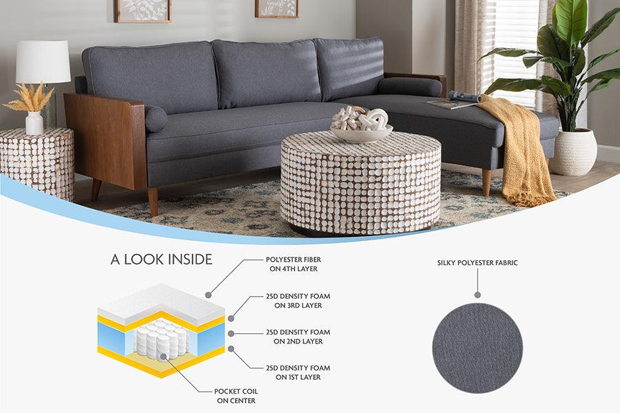 Baxton Studio Harleson Mid-Century Modern Grey Fabric and Walnut Brown Wood Right Facing Sectional Sofa FredCo