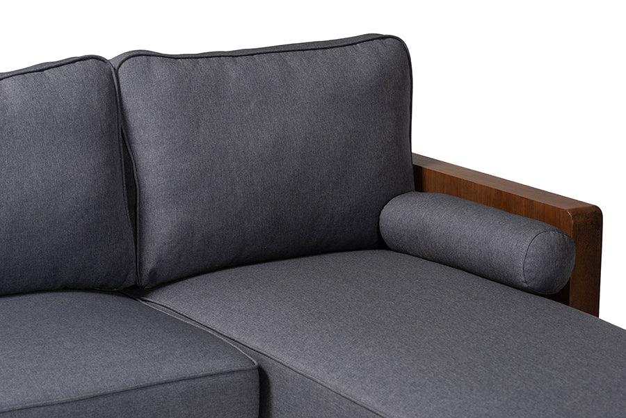 Baxton Studio Harleson Mid-Century Modern Grey Fabric and Walnut Brown Wood Right Facing Sectional Sofa FredCo