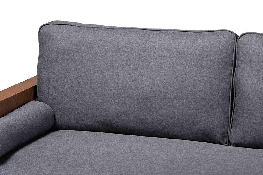 Baxton Studio Harleson Mid-Century Modern Grey Fabric and Walnut Brown Wood Sofa FredCo