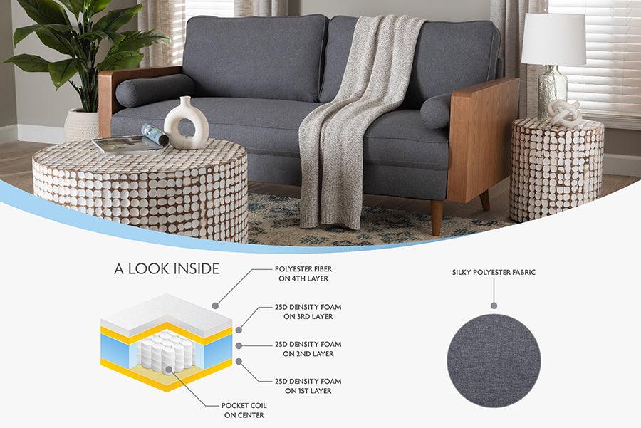 Baxton Studio Harleson Mid-Century Modern Grey Fabric and Walnut Brown Wood Sofa FredCo