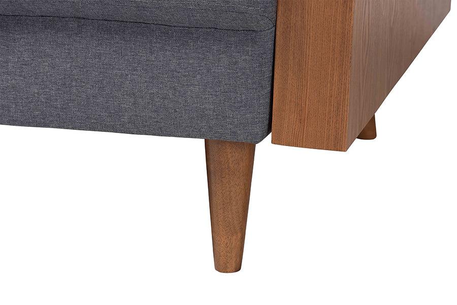 Baxton Studio Harleson Mid-Century Modern Grey Fabric and Walnut Brown Wood Sofa FredCo