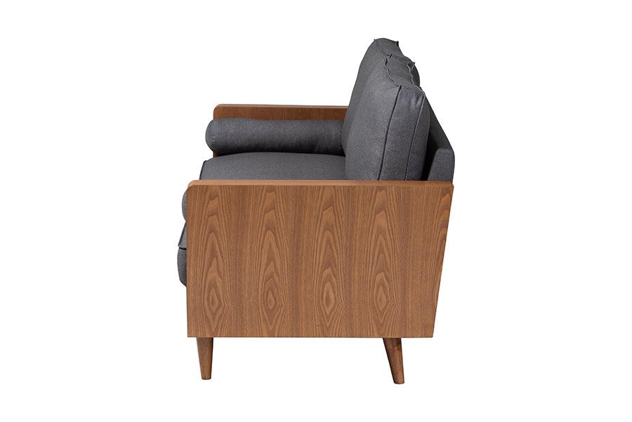 Baxton Studio Harleson Mid-Century Modern Grey Fabric and Walnut Brown Wood Sofa FredCo