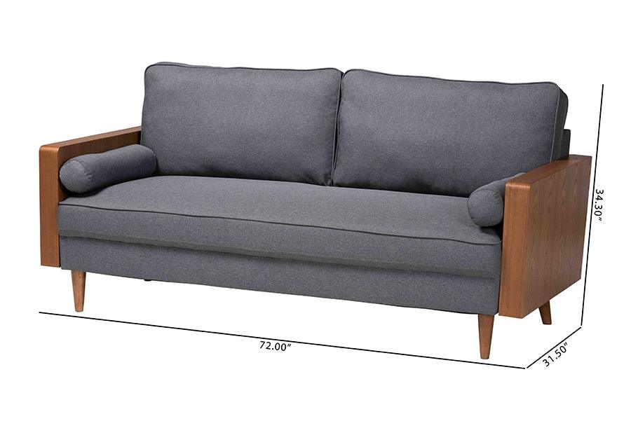 Baxton Studio Harleson Mid-Century Modern Grey Fabric and Walnut Brown Wood Sofa FredCo
