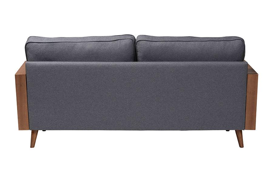 Baxton Studio Harleson Mid-Century Modern Grey Fabric and Walnut Brown Wood Sofa FredCo