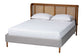 Baxton Studio Harrell Mid-Century Modern Grey Velvet and Woven Rattan Wood Queen Size Bed FredCo