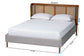 Baxton Studio Harrell Mid-Century Modern Grey Velvet and Woven Rattan Wood Queen Size Bed FredCo