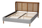 Baxton Studio Harrell Mid-Century Modern Grey Velvet and Woven Rattan Wood Queen Size Bed FredCo