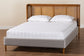 Baxton Studio Harrell Mid-Century Modern Grey Velvet and Woven Rattan Wood Queen Size Bed FredCo