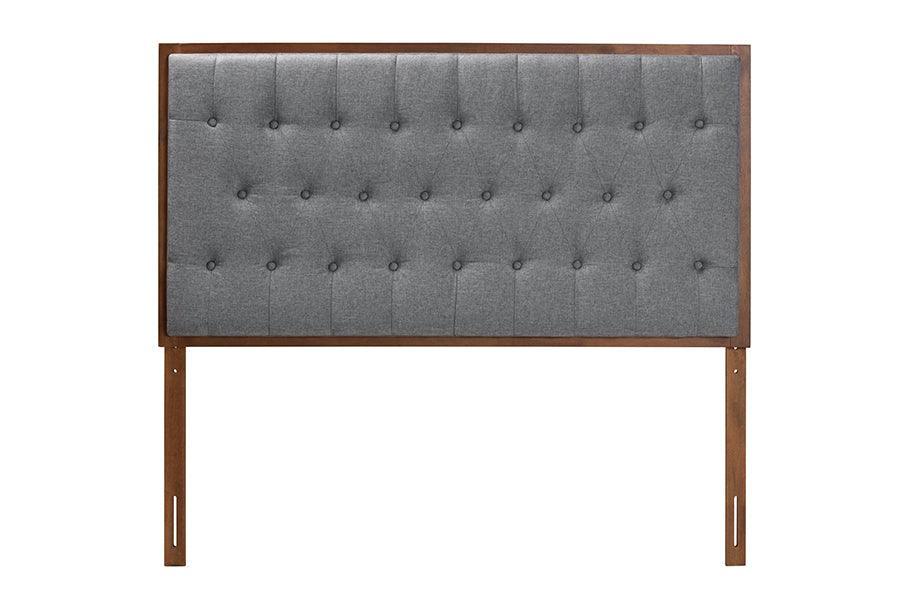 Baxton Studio Harumi Classic and Traditional Grey Fabric and Walnut Brown Finished Wood Headboard FredCo