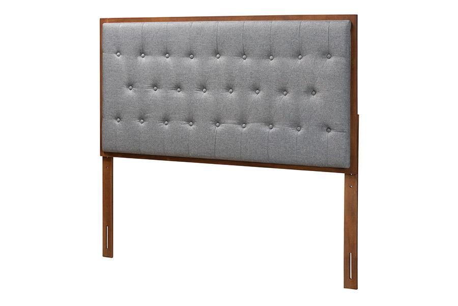 Baxton Studio Harumi Classic and Traditional Grey Fabric and Walnut Brown Finished Wood Headboard FredCo