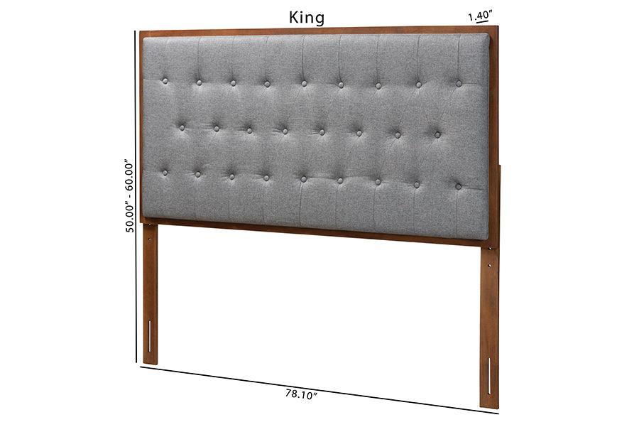 Baxton Studio Harumi Classic and Traditional Grey Fabric and Walnut Brown Finished Wood Headboard FredCo