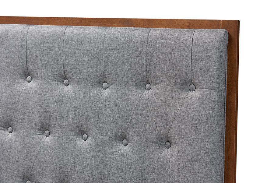 Baxton Studio Harumi Classic and Traditional Grey Fabric and Walnut Brown Finished Wood Headboard FredCo