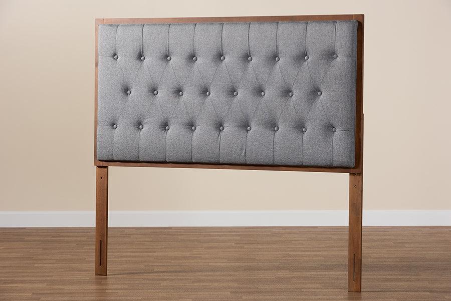 Baxton Studio Harumi Classic and Traditional Grey Fabric and Walnut Brown Finished Wood Headboard FredCo