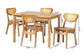 Baxton Studio Haviland Mid-Century Modern Oak Brown Finished Wood and Rattan 5-Piece Dining Set FredCo