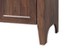 Close-up of modern wood furniture leg with rich brown finish, FredCo International
