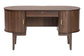 Mid-century modern wooden desk with brass handles and central lockable drawer, FredCo International furniture