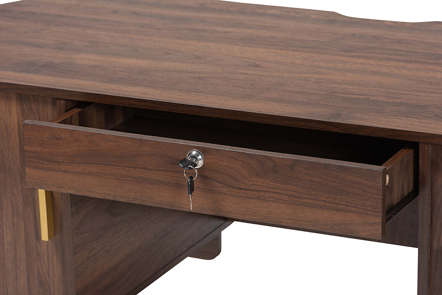 Wooden office desk with open locking drawer, modern furniture at FredCo International