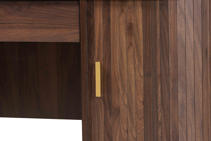 Modern wood cabinet with vertical slats and gold handle from FredCo International furniture