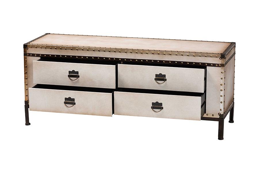 Baxton Studio Heaton Vintage Weathered White Canvas 4-Drawer Storage Bench FredCo