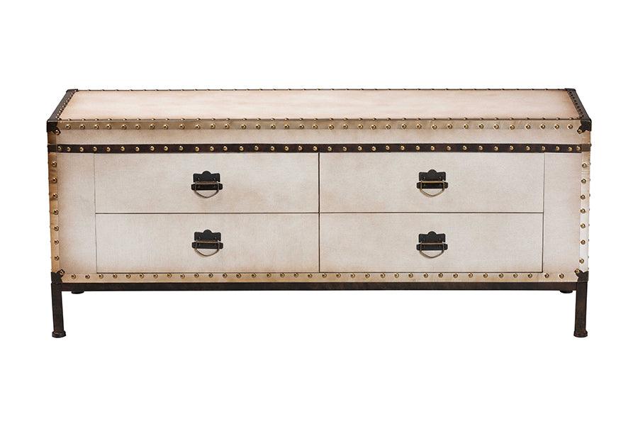 Baxton Studio Heaton Vintage Weathered White Canvas 4-Drawer Storage Bench FredCo