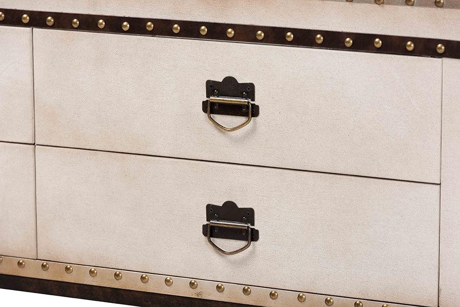 Baxton Studio Heaton Vintage Weathered White Canvas 4-Drawer Storage Bench FredCo
