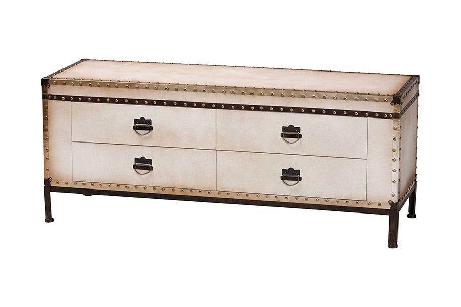 Baxton Studio Heaton Vintage Weathered White Canvas 4-Drawer Storage Bench FredCo