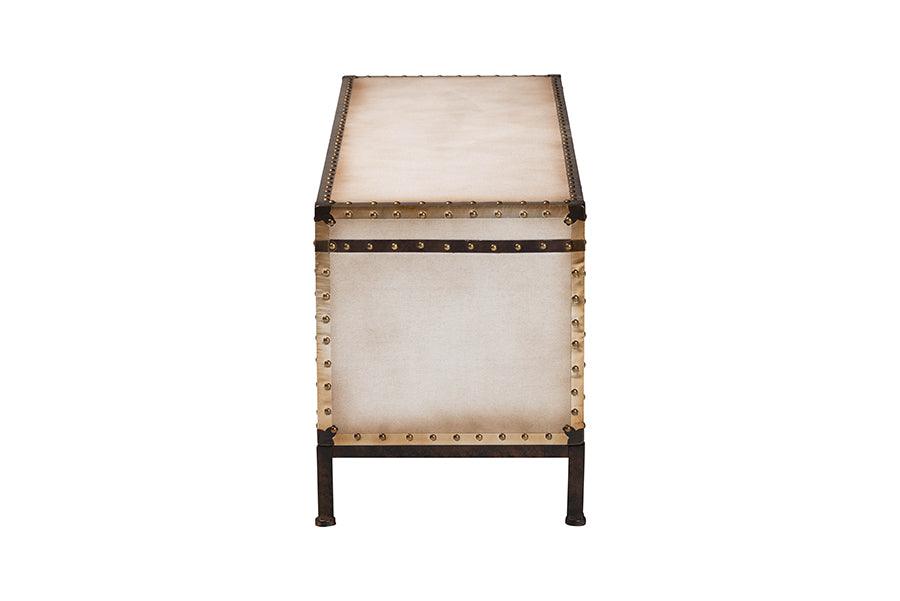 Baxton Studio Heaton Vintage Weathered White Canvas 4-Drawer Storage Bench FredCo