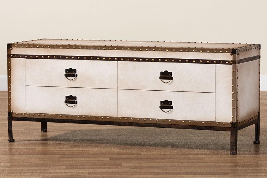Baxton Studio Heaton Vintage Weathered White Canvas 4-Drawer Storage Bench FredCo