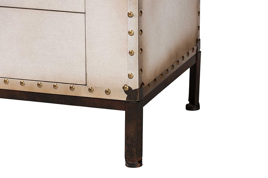 Baxton Studio Heaton Vintage Weathered White Canvas 4-Drawer Storage Bench FredCo