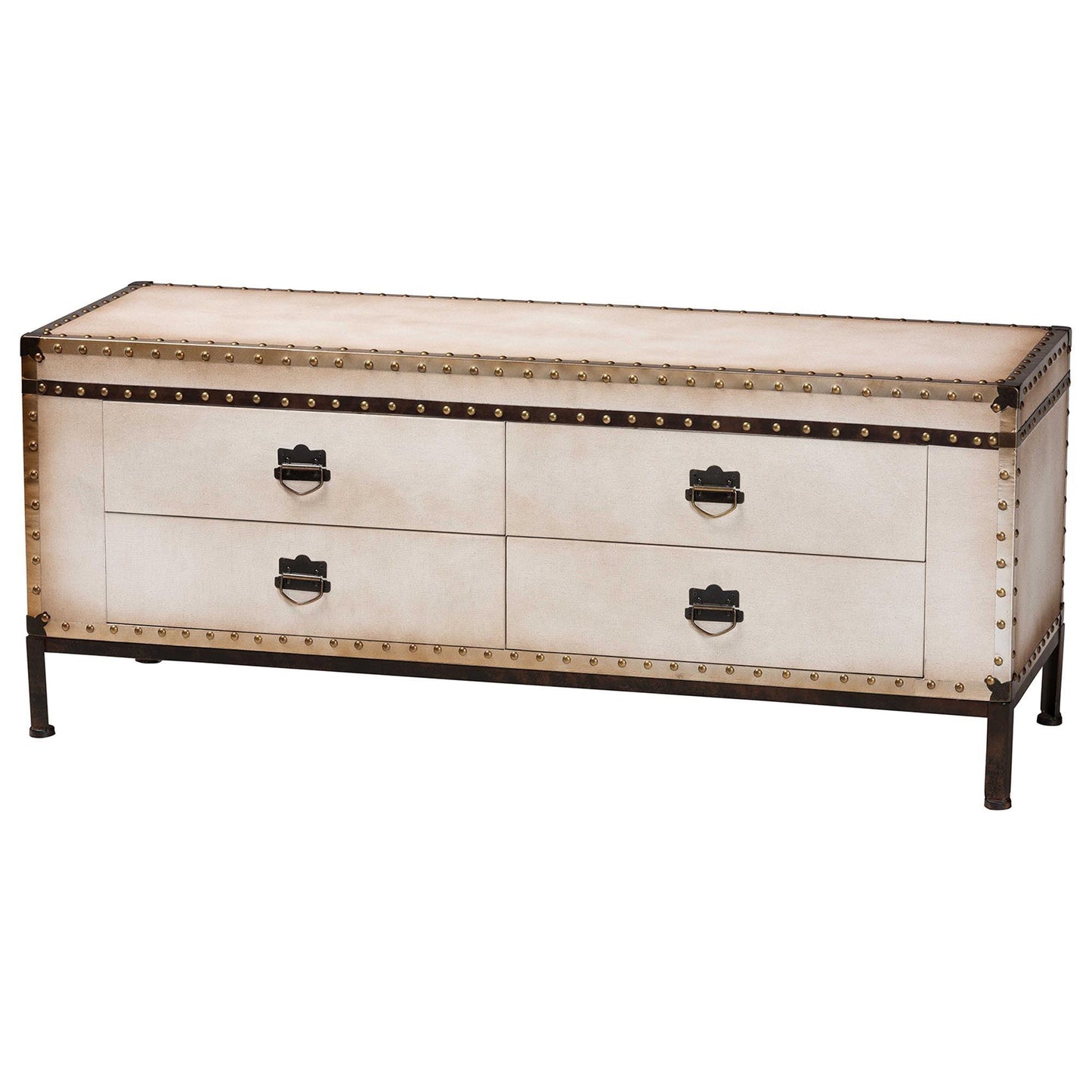 Baxton Studio Heaton Vintage Weathered White Canvas 4-Drawer Storage Bench FredCo