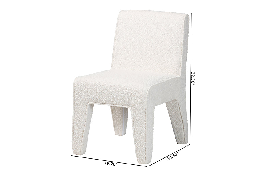 Baxton Studio Helios Boucle Dining Chair Set of 2 - Modern Armless Upholstered Accent Chair, Soft White, Minimalist Design FredCo