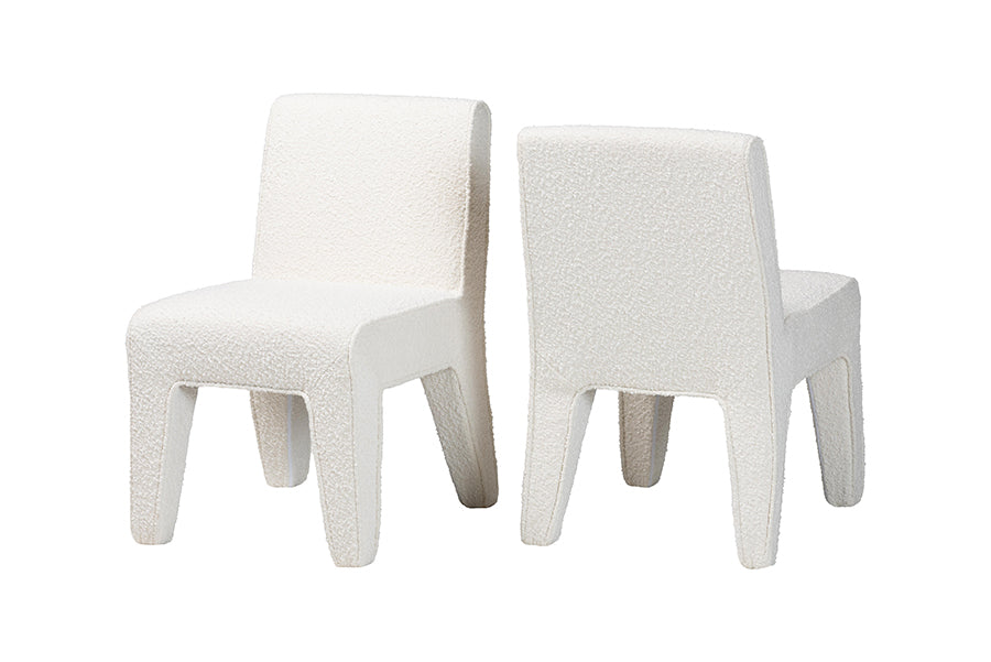 Baxton Studio Helios Boucle Dining Chair Set of 2 - Modern Armless Upholstered Accent Chair, Soft White, Minimalist Design FredCo