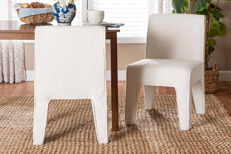 Baxton Studio Helios Boucle Dining Chair Set of 2 - Modern Armless Upholstered Accent Chair, Soft White, Minimalist Design FredCo