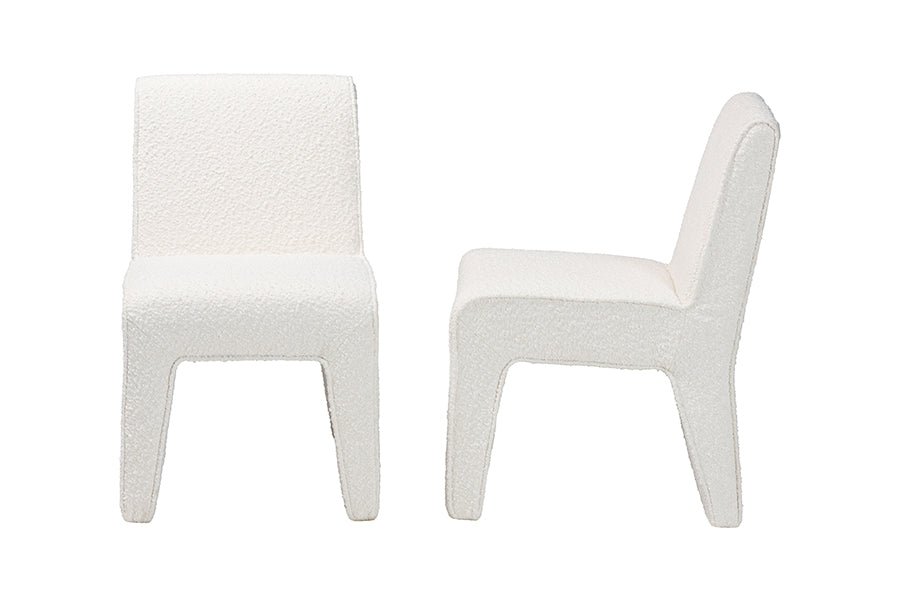 Baxton Studio Helios Boucle Dining Chair Set of 2 - Modern Armless Upholstered Accent Chair, Soft White, Minimalist Design FredCo