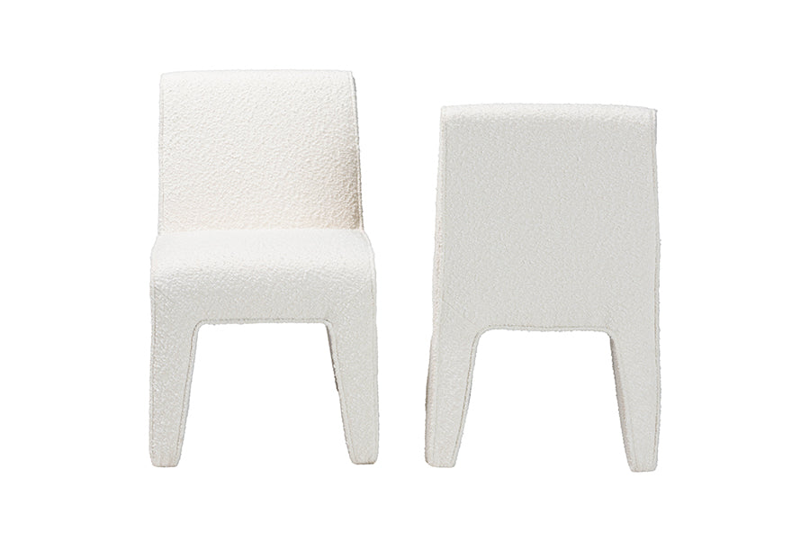 Baxton Studio Helios Boucle Dining Chair Set of 2 - Modern Armless Upholstered Accent Chair, Soft White, Minimalist Design FredCo