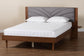 Baxton Studio Hemera Mid-Century Modern Grey Fabric and Walnut Brown Wood King Size Platform Bed With Floating Side Table FredCo