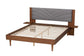 Baxton Studio Hemera Mid-Century Modern Grey Fabric and Walnut Brown Wood King Size Platform Bed With Floating Side Table FredCo