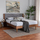 Baxton Studio Hemera Mid-Century Modern Grey Fabric and Walnut Brown Wood King Size Platform Bed With Floating Side Table FredCo